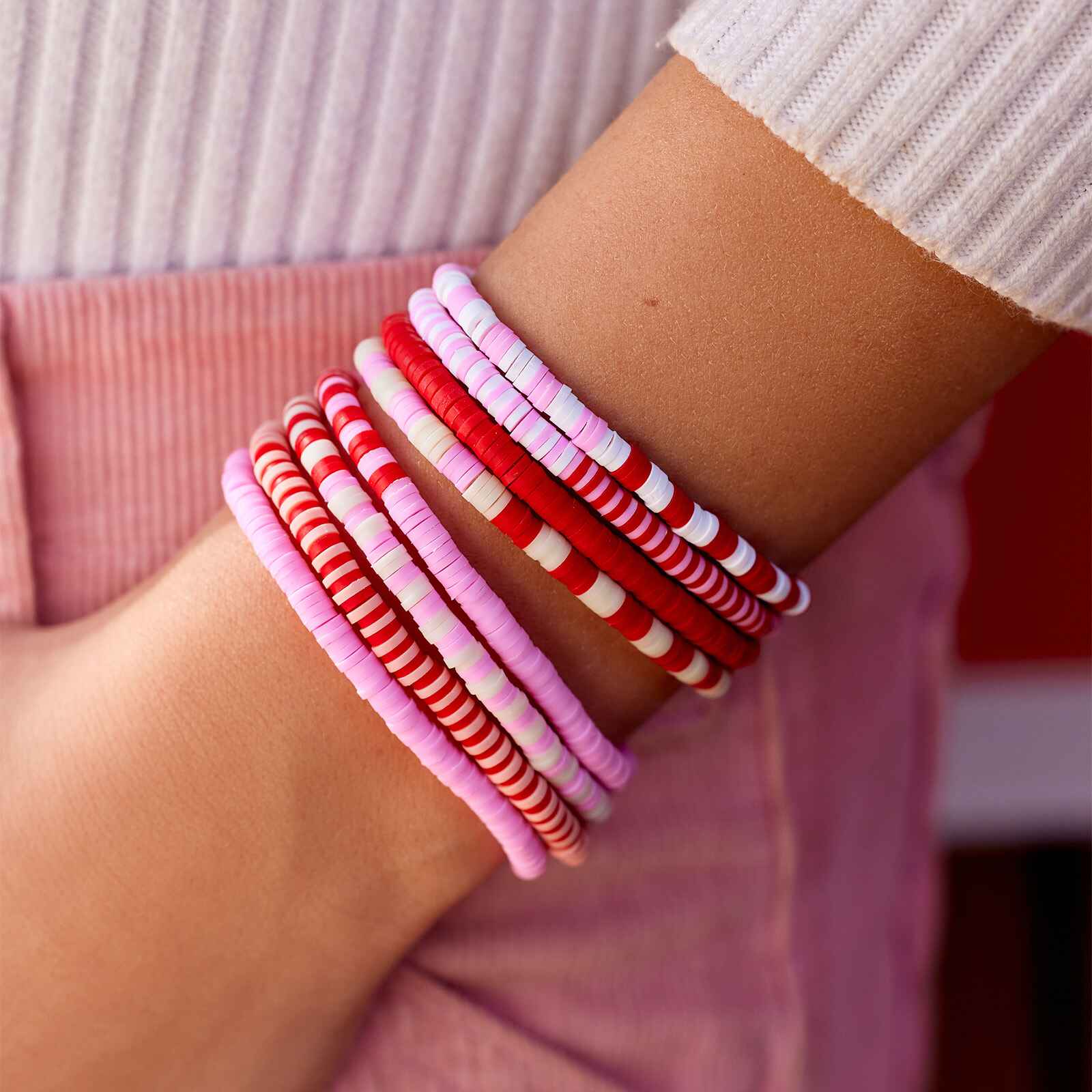 Vacation Vibes Pink Moment Stretch Bracelet Set of 8