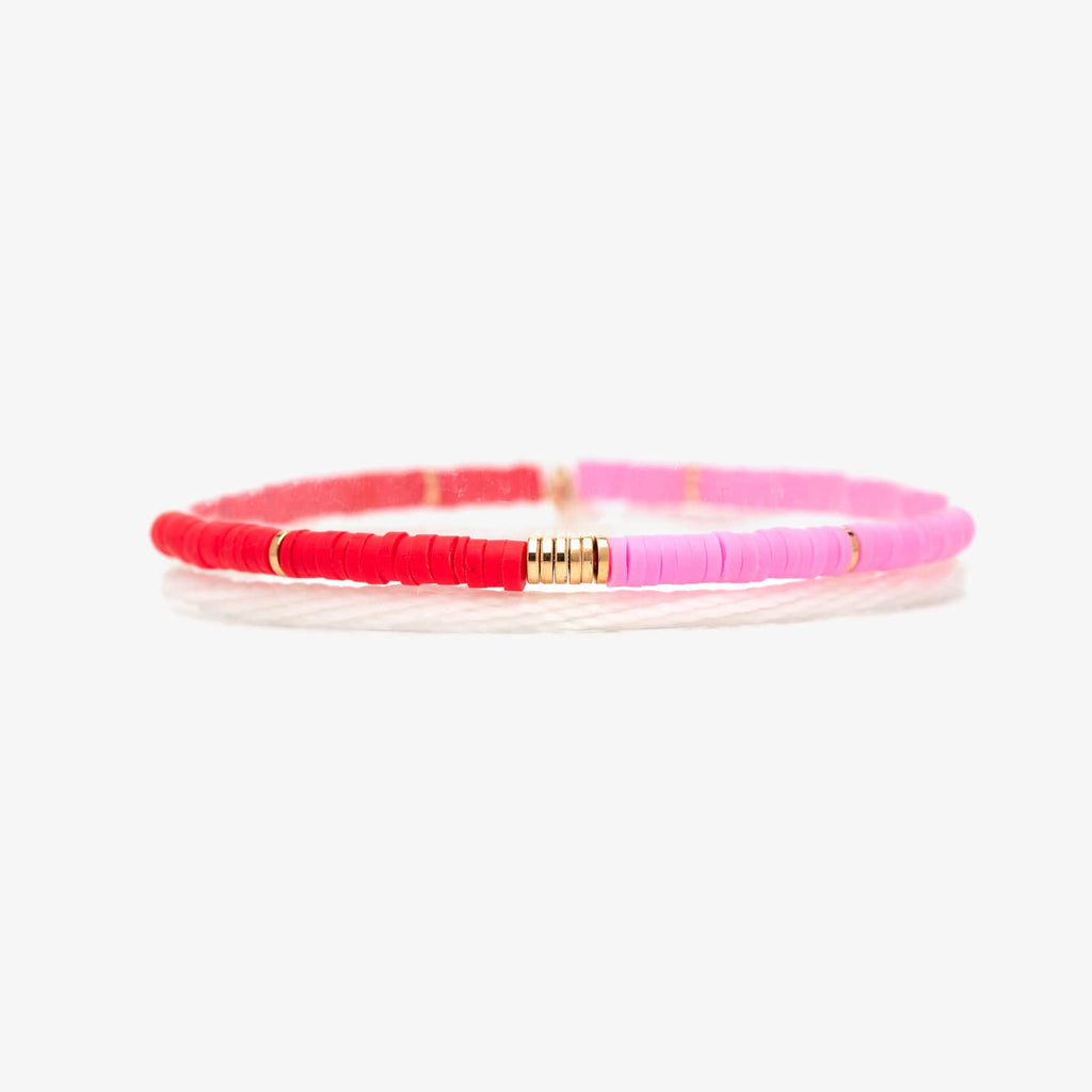 Pink and Red Vinyl Disc Bead Stretch Bracelet Set