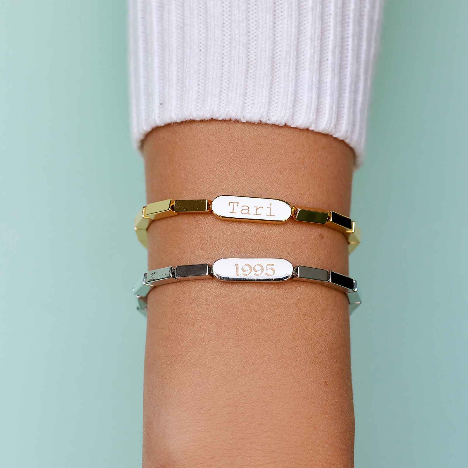 Engravable Rectangle Bead Stretch Bracelet